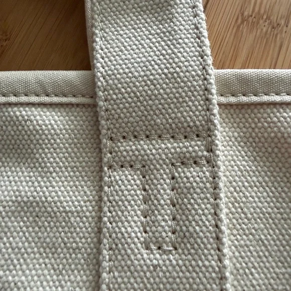 Tory Burch Cream & Navy Sturdy Canvas Tote w/ Navy Leather Handles - Picture 5 of 14